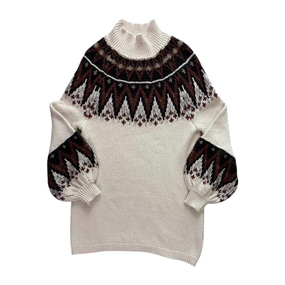 Free People Scotland Fair Isle Sweater Dress XS Boho Mock Neck Wool Mohair Ski - Picture 3 of 8